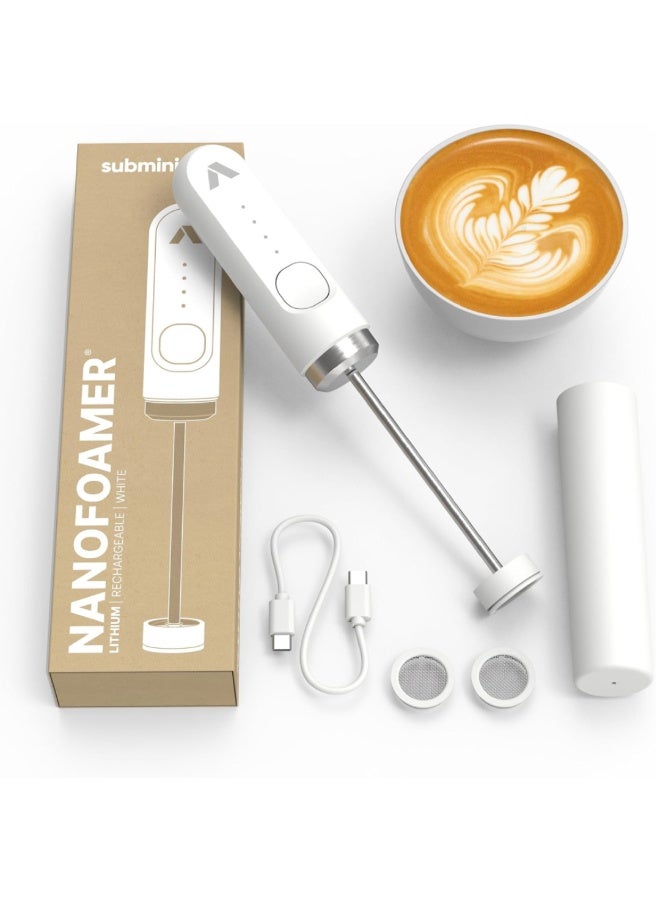 صبمينيمال جهاز NanoFoamer Lithium القابل لإعادة الشحن لرغوة الحليب، أبيض، جهاز محمول عبر USB-C لتحضير الميكروفوم لفن اللاتيه والكابتشينو والقهوة - Image 2