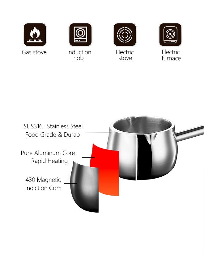DB Innov. Mini Sauce Pan SUS316L Stainless Steel Saucepan with Pour Spouts Butter Warmer Pot with Long Handle for Kitchen cooking Restaurant - Image 3