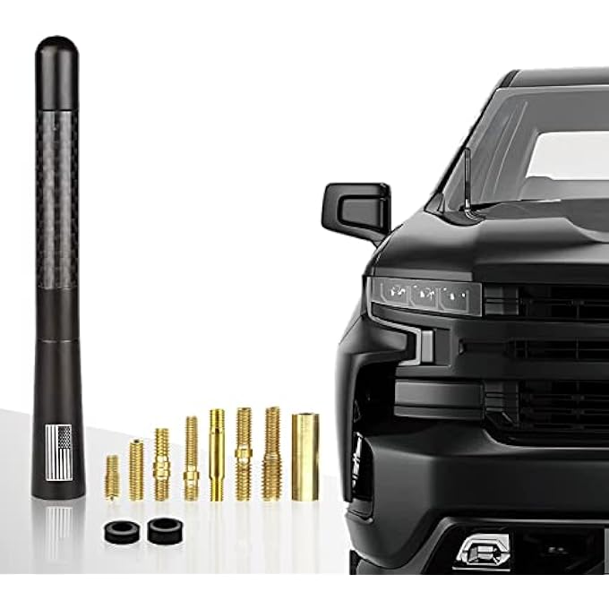 rayihni 1.5x12CM Short Automotive Antenna with 8 Screws and 2 Spacers, Internal Copper-Coil, Carbon Fiber Polished Finish, Universal for Car and Truck Vehicle (Black) - Image 2