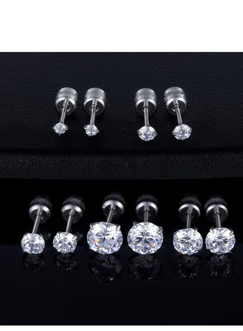 Excefore Titanium Screw Back Pack of Earrings Cubic Zirconia Studs for Women Men  Helix Piercing Post Surgical Stainless Steel Hypoallergenic for Sensitive Ears Simulated Diamond - Image 4
