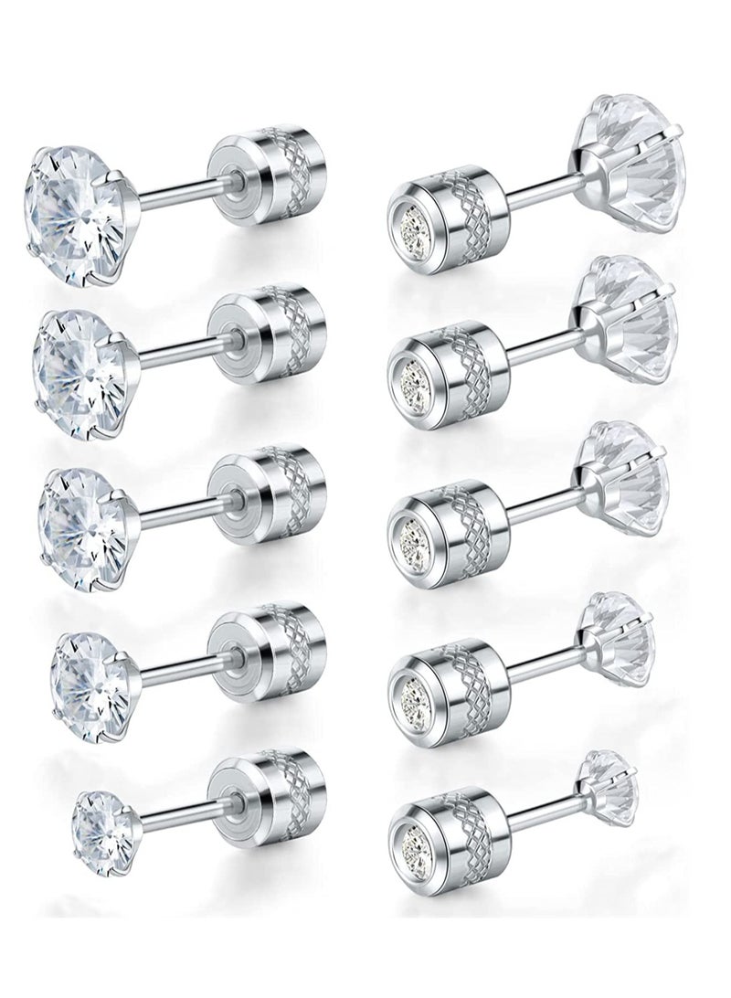 Excefore Titanium Screw Back Pack of Earrings Cubic Zirconia Studs for Women Men  Helix Piercing Post Surgical Stainless Steel Hypoallergenic for Sensitive Ears Simulated Diamond - Image 1