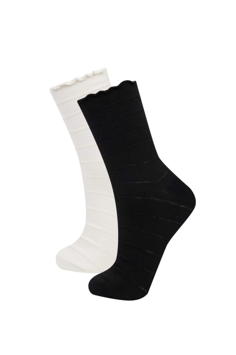 ديفاكتو Woman Seamless Ruffled 2 Piece Cotton Long Socks