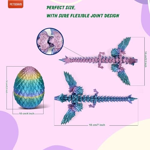 PETBSNVB 3D Printed Dragon with Wings in Egg Easter Basket Stuffers Crystal Dragon Surprise in Eggs Articulated Dragon Dragon Fidget Toy Home Office Decor Executive Desk Toy Laser Purple - Image 5