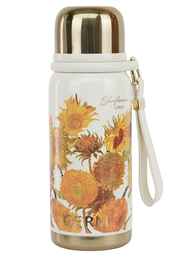 GERM Insulated Stainless Steel Vacuum Flask 580ml – Sunflower Design | Hot & Cold Thermos Bottle with Cup | BPA-Free Travel Water Bottle | Leak-Proof Sports Flask for Hiking, Camping, School, Office | GERM Flower Collection - Image 1