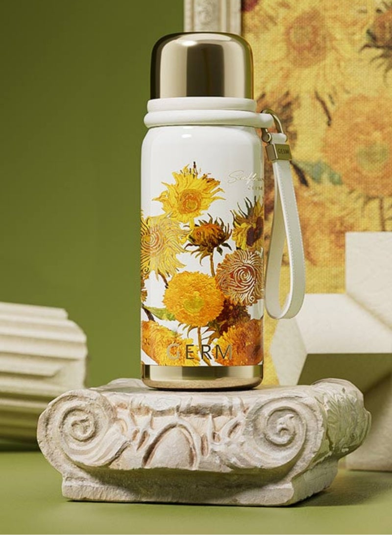 GERM Insulated Stainless Steel Vacuum Flask 580ml – Sunflower Design | Hot & Cold Thermos Bottle with Cup | BPA-Free Travel Water Bottle | Leak-Proof Sports Flask for Hiking, Camping, School, Office | GERM Flower Collection - Image 3
