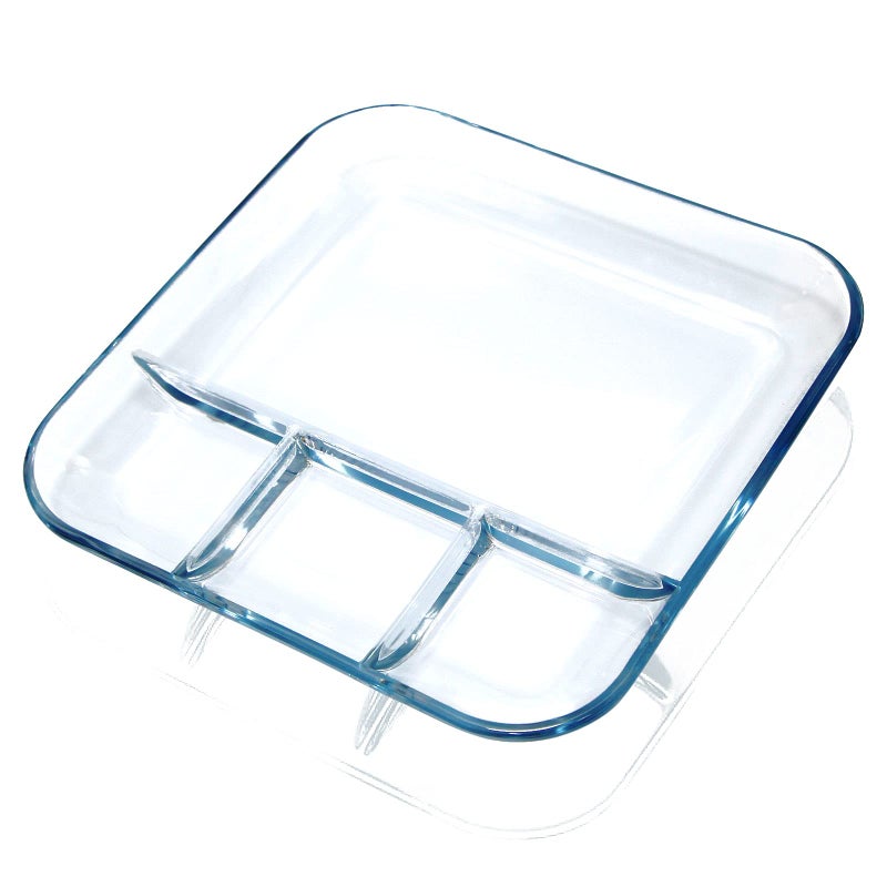 NUTRIUPS Glass Divided Plate with 4 Compartments  1 Piece  10inch Divided Dinner Plates Breakfast Plate with Dividers Divided Dish - Image 1