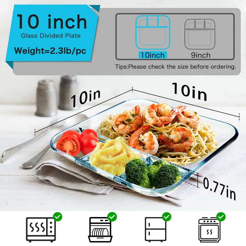 NUTRIUPS Glass Divided Plate with 4 Compartments  1 Piece  10inch Divided Dinner Plates Breakfast Plate with Dividers Divided Dish - Image 2