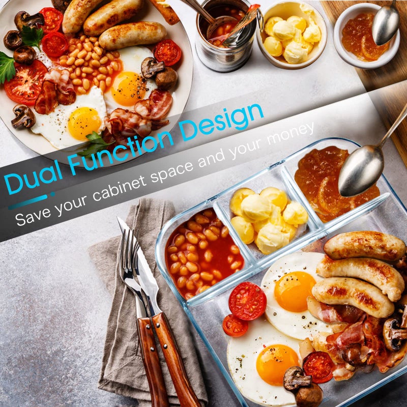 NUTRIUPS Glass Divided Plate with 4 Compartments  1 Piece  10inch Divided Dinner Plates Breakfast Plate with Dividers Divided Dish - Image 3