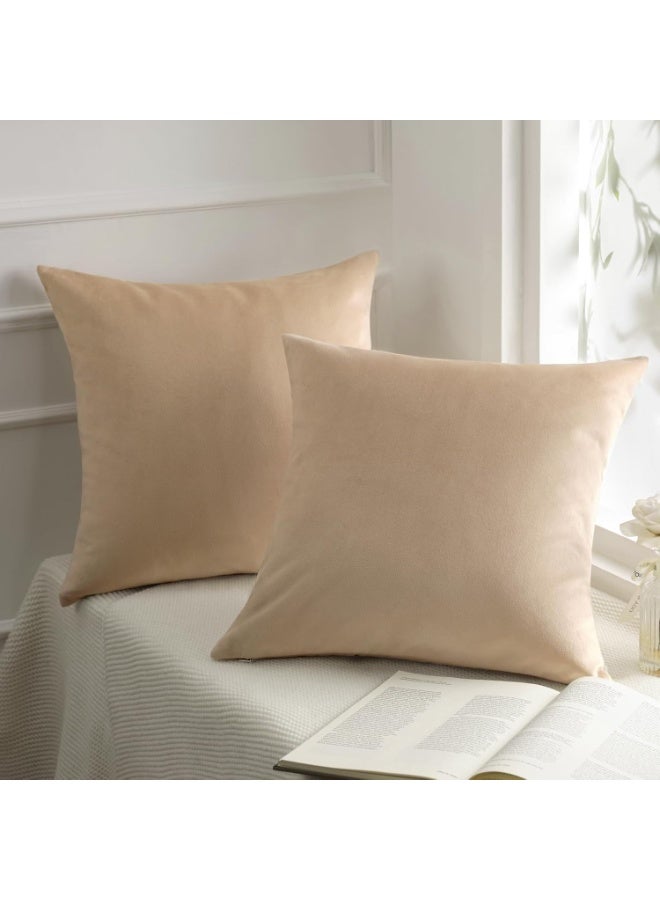 Phantoscope Pack of 2 Velvet Decorative Throw Decorative Pillow Cover Soft Solid Square Cushion Case for Couch Beige 20 x 20 inches 50 x 50 cm - Image 1