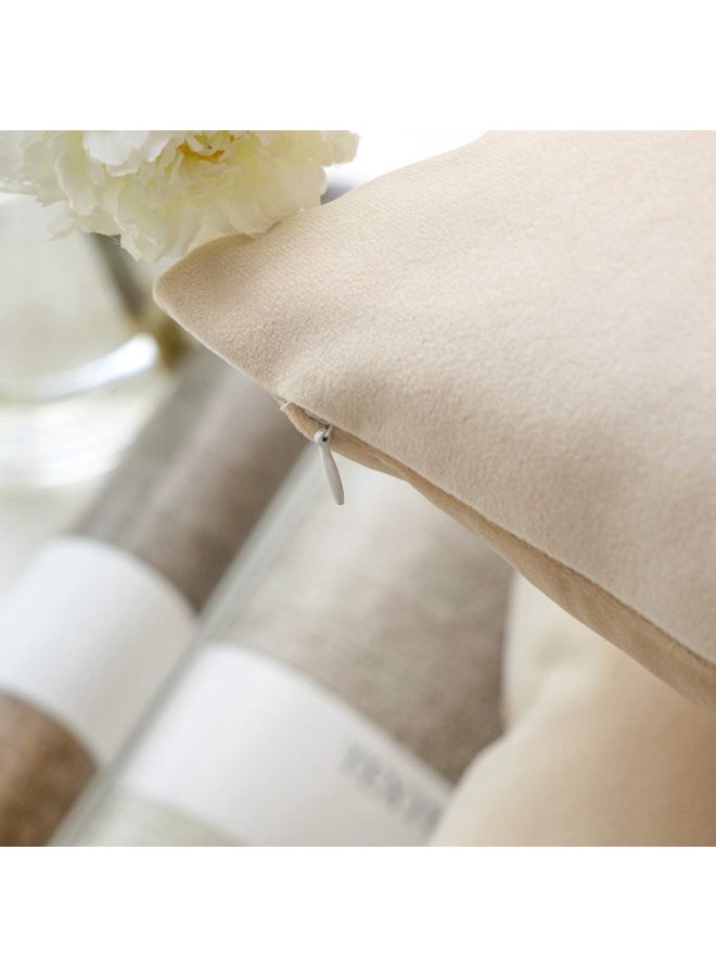 Phantoscope Pack of 2 Velvet Decorative Throw Decorative Pillow Cover Soft Solid Square Cushion Case for Couch Beige 20 x 20 inches 50 x 50 cm - Image 2