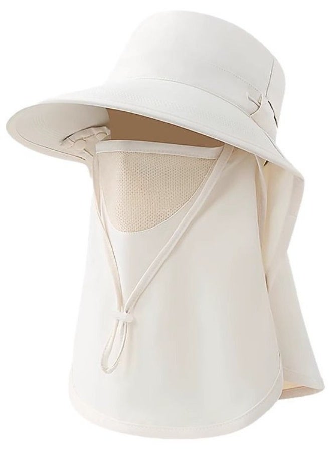كيفية قبعة نسائية شاملة للحماية من الشمس للاستخدام الخارجي | قبعة صيفية واسعة الحواف مع قناع للوجه، وحماية من الأشعة فوق البنفسجية، وغطاء للرقبة - Image 1