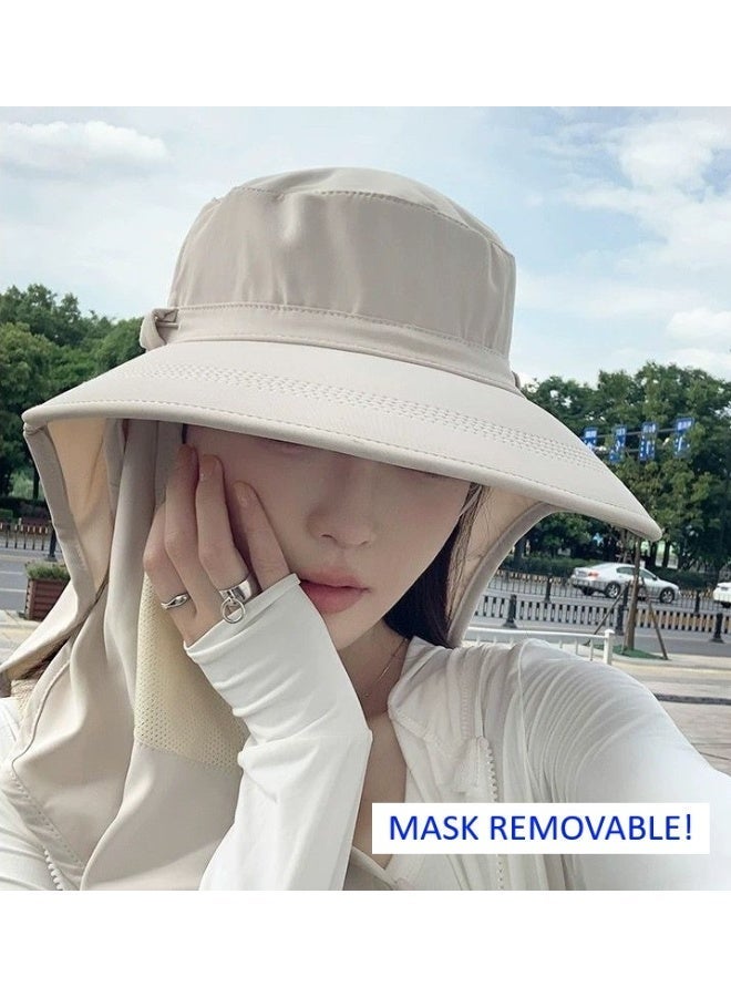كيفية قبعة نسائية شاملة للحماية من الشمس للاستخدام الخارجي | قبعة صيفية واسعة الحواف مع قناع للوجه، وحماية من الأشعة فوق البنفسجية، وغطاء للرقبة - Image 2