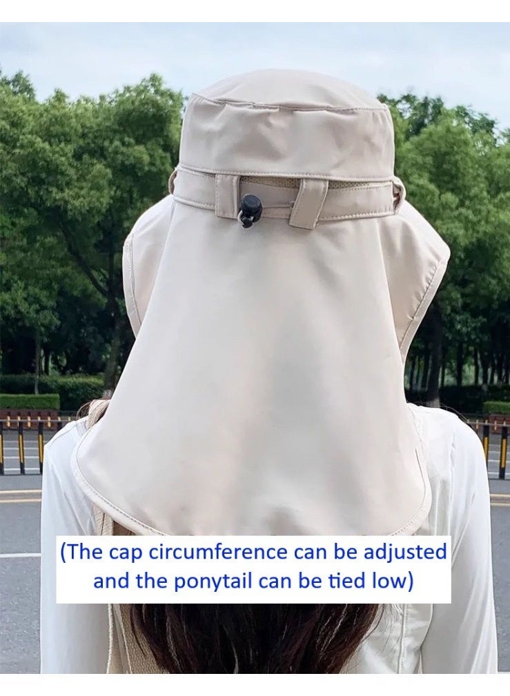 كيفية قبعة نسائية شاملة للحماية من الشمس للاستخدام الخارجي | قبعة صيفية واسعة الحواف مع قناع للوجه، وحماية من الأشعة فوق البنفسجية، وغطاء للرقبة - Image 3