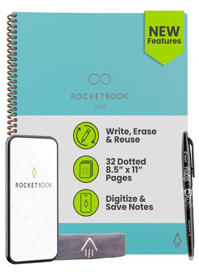 Rocketbook New Core Reusable Spiral Notebook, Letter Size 8.5x11, Teal - Dotted Pages, App-Connected, Erasable, Durable Cover, Ideal for School, Work, and Creative Projects - Image 1