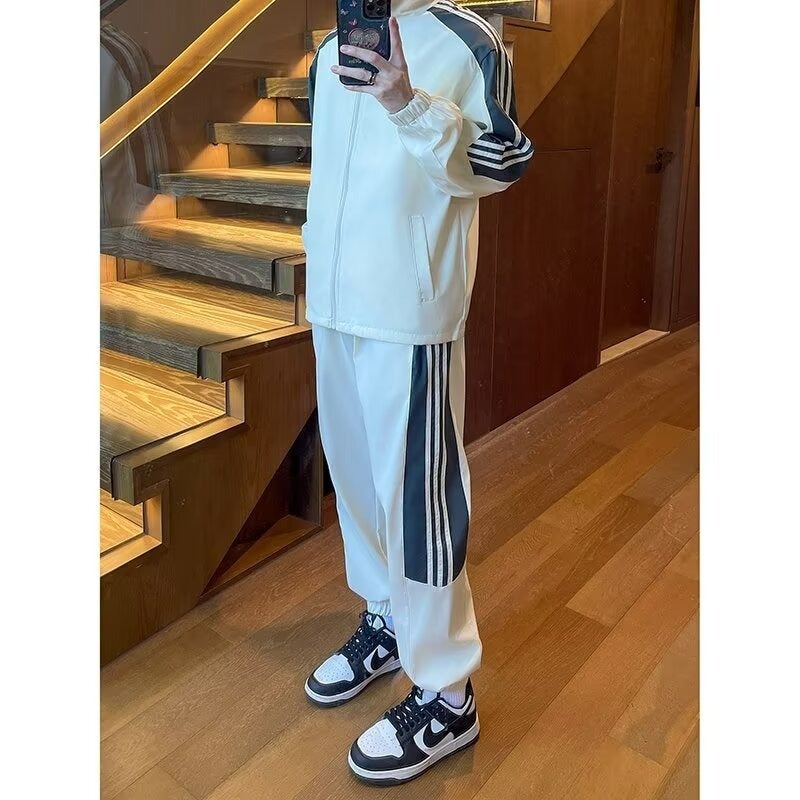 بدلة كاجوال عابرة للحدود للرجال خريف جديد فضفاضة بحجم زائد عصرية سويت شيرت وسروال رياضي مجموعة كاجوال من قطعتين باللون الكاكي - Image 5