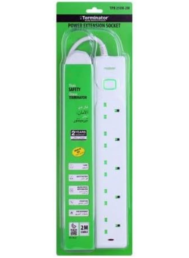 ترمينيتور Terminator 5-way UK power extension socket with master switch, single indicator, 1.25mm² 2M cable, and 13A fused moulded plug - Image 2