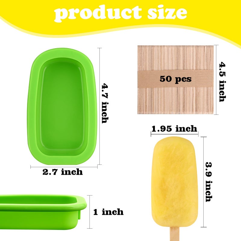 Sakolla 4 Pcs Silicone Popsicle Molds with Lid & 50 Pcs Wooden Popsicle Sticks, Stackable Classic Oval Ice Cream Molds for Homemade Ice Pop, Cakesicles, Freezer Yogurt and Fruit Juice (Multicolor) - Image 3