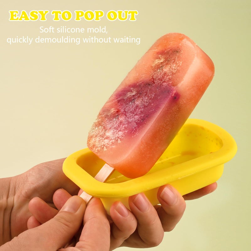 Sakolla 4 Pcs Silicone Popsicle Molds with Lid & 50 Pcs Wooden Popsicle Sticks, Stackable Classic Oval Ice Cream Molds for Homemade Ice Pop, Cakesicles, Freezer Yogurt and Fruit Juice (Multicolor) - Image 4