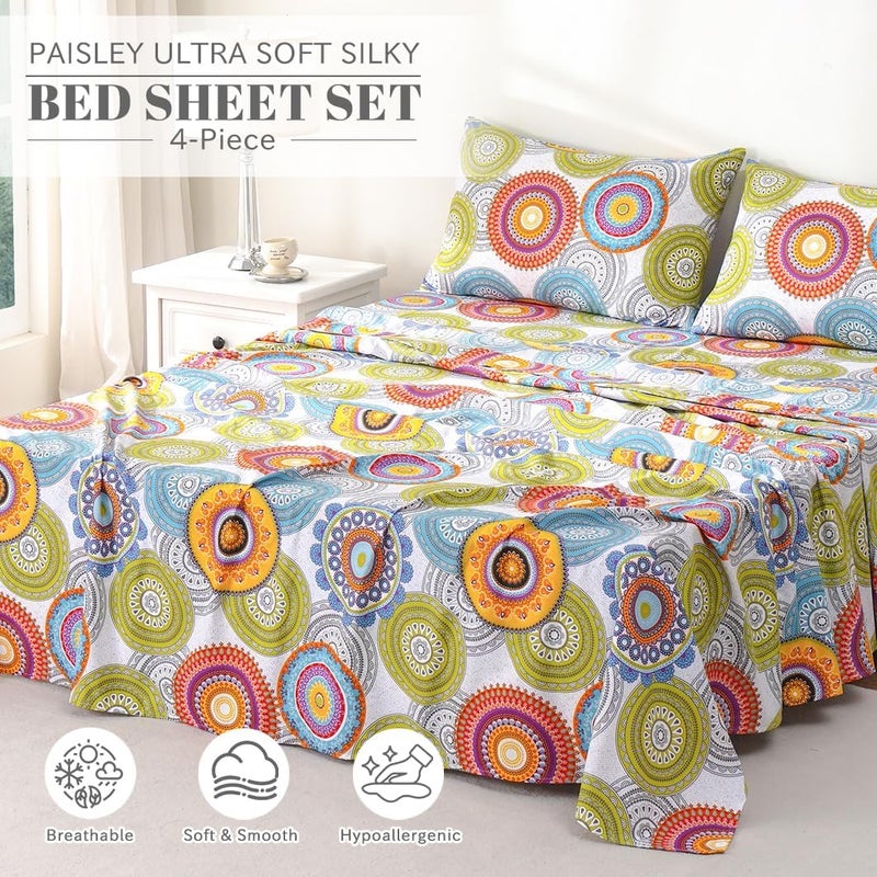 Bedlifes Twin Sheet Set Ultra Soft, Breathable, Silky Flower Deep Pocket 100% Microfiber Bedding, 3 Piece Twin Size Mandala Patterned - Image 2