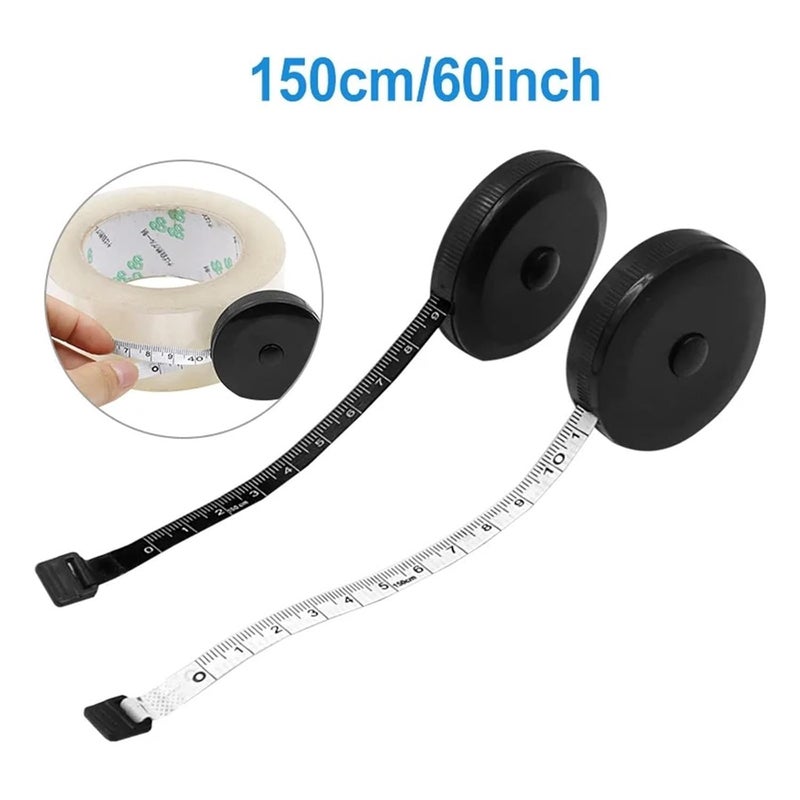 Black And White 60 Inch Double Sided Tape Measure Automatic Telescopic Tool - Image 3