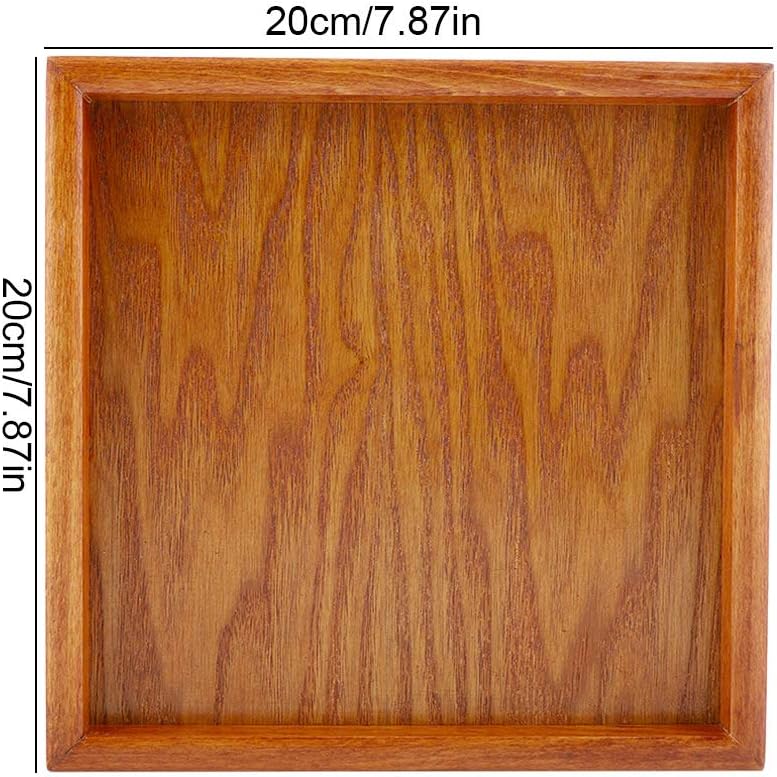 Solid Wood Tea Tray, Raised Edges Spill Prevention Wooden Serving Plate, Sushi Serving Tray with for Cafe Restaurant Home Use (20 * 20CM) - Image 3