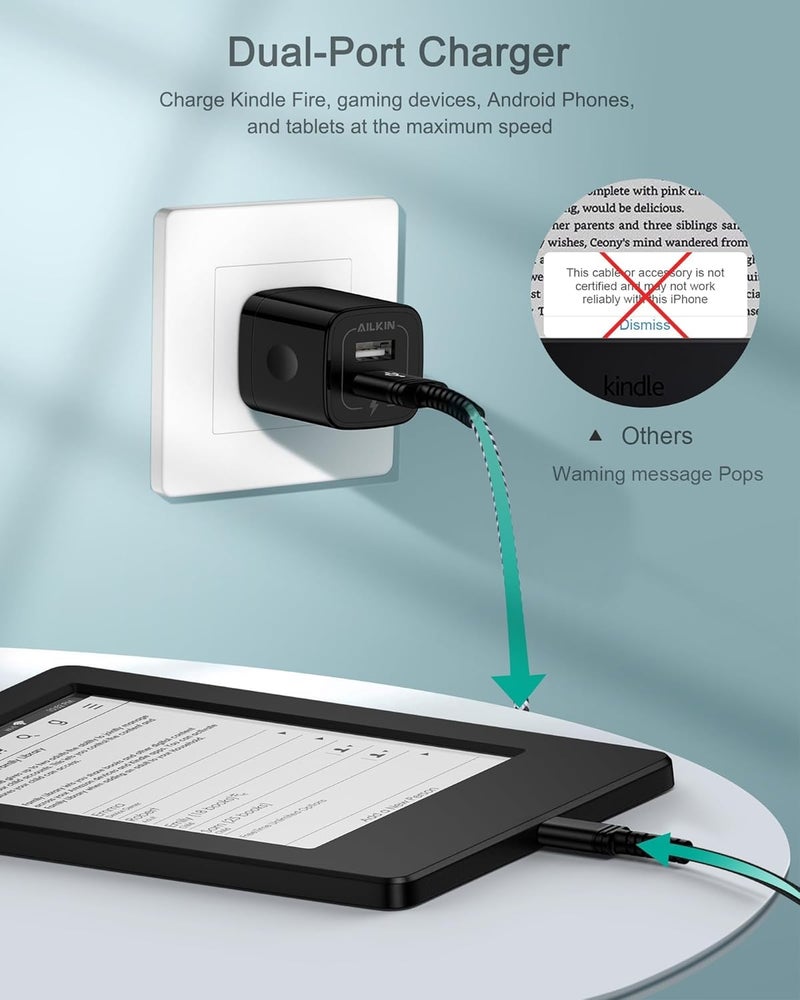 AILKIN [عبوة واحدة - 6 أقدام] كابل Micro USB إلى USB A لشحن أجهزة Android، كابل طاقة مضفر طويل لشحن هواتف Droid Micro سريع الشحن لأجهزة Galaxy J7 J3 J8 S7 S6 S5 S4،PS4، Kindle Fire 10، Android Chords - Image 4