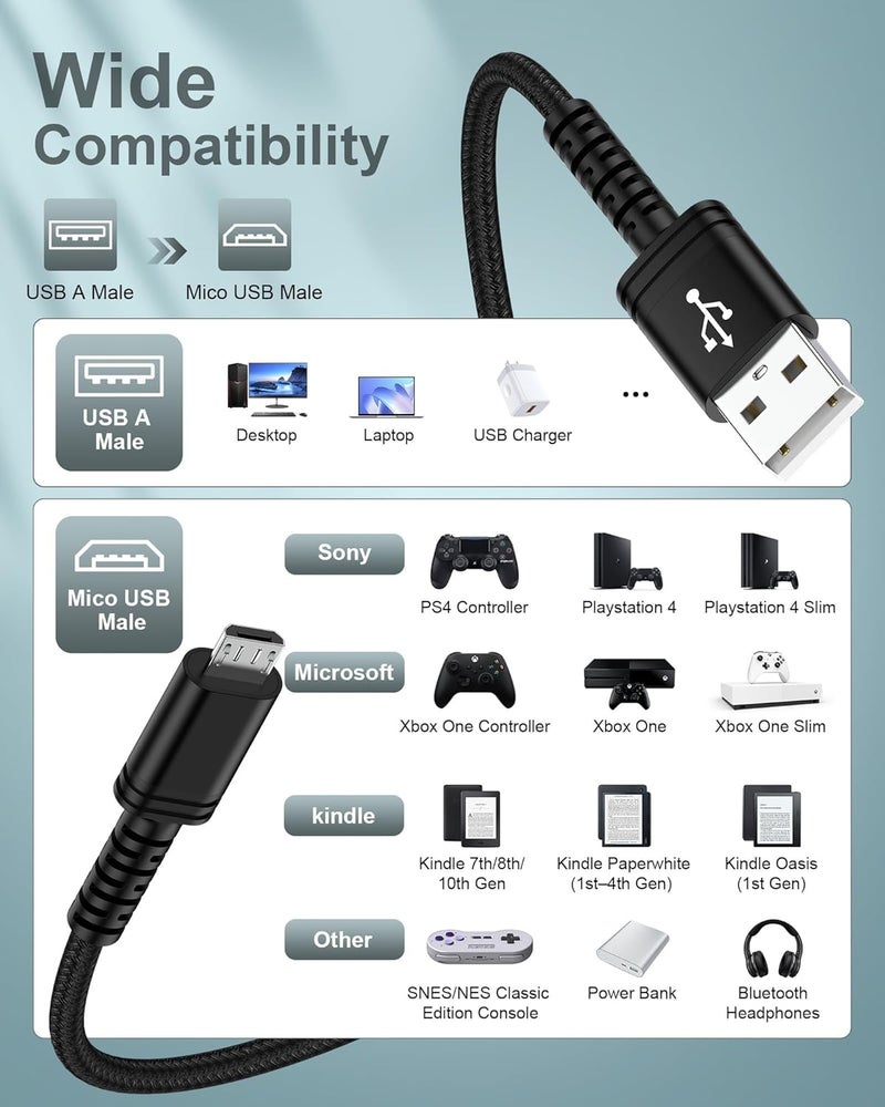 AILKIN [عبوة واحدة - 6 أقدام] كابل Micro USB إلى USB A لشحن أجهزة Android، كابل طاقة مضفر طويل لشحن هواتف Droid Micro سريع الشحن لأجهزة Galaxy J7 J3 J8 S7 S6 S5 S4،PS4، Kindle Fire 10، Android Chords - Image 5