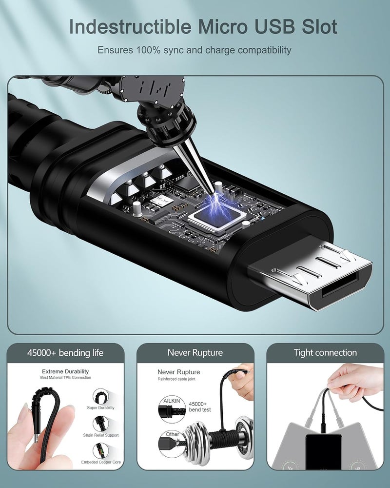 AILKIN [عبوة واحدة - 6 أقدام] كابل Micro USB إلى USB A لشحن أجهزة Android، كابل طاقة مضفر طويل لشحن هواتف Droid Micro سريع الشحن لأجهزة Galaxy J7 J3 J8 S7 S6 S5 S4،PS4، Kindle Fire 10، Android Chords - Image 2