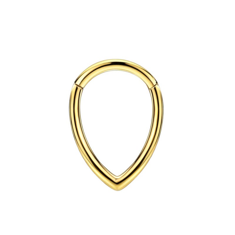 FANSING 316L Surgical Steel Teardrop Septum Hoop Yellow Gold Plated Hinged Triangle Septum Ring for Women 16 Gauge Septum Jewelry 8mm Septum Nose Rings Triangular Clicker - Image 1