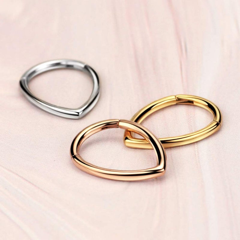 FANSING 316L Surgical Steel Teardrop Septum Hoop Yellow Gold Plated Hinged Triangle Septum Ring for Women 16 Gauge Septum Jewelry 8mm Septum Nose Rings Triangular Clicker - Image 5