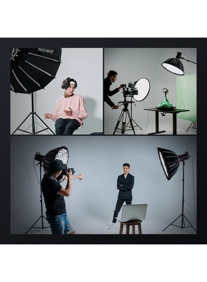NEEWER 26inch/65cm Parabolic Softbox Quick Set up Quick Folding, with Diffusers/Honeycomb Grid/Bag, Compatible with Aputure 120d Light Dome Godox sl60w NEEWER RGB CB60 and Other Bowens Mount Lights - Image 4