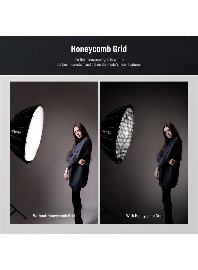 NEEWER 26inch/65cm Parabolic Softbox Quick Set up Quick Folding, with Diffusers/Honeycomb Grid/Bag, Compatible with Aputure 120d Light Dome Godox sl60w NEEWER RGB CB60 and Other Bowens Mount Lights - Image 3