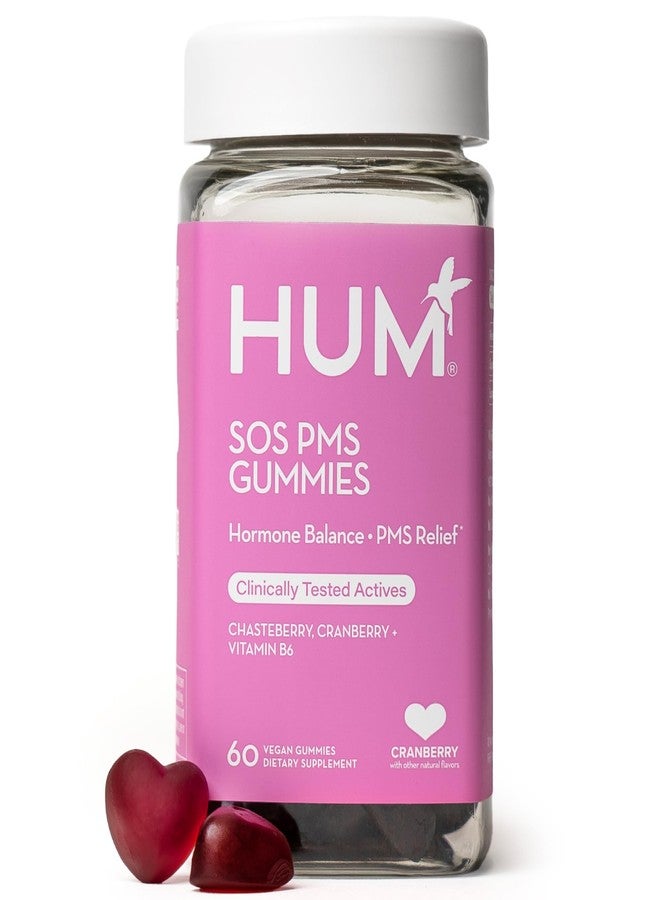 HUM Nutrition SOS PMS Gummies, PMS Support Supplement for Women, Support Cycle Symptoms, Bloating, Hormonal Balance, Includes Vitamin B6, Cranberry & Chasteberry Vitex, Gluten Free, 60 Vegan Gummies - Image 1