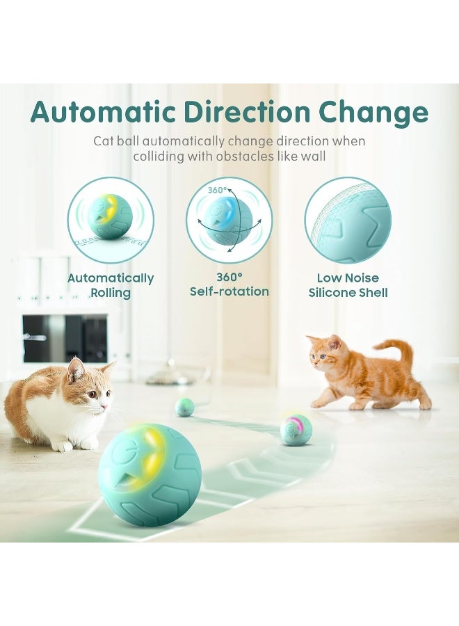 Mumoo Bear Mumoo Bear Interactive Cat Toy Ball, Cat Balls Automatic Moving Rolling Cat Toys for Indoor Cat Kitten, with 2 Modes, LED Lights Changeable, Type-C Rechargeable, Mint Green - Image 3