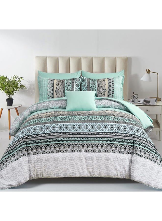 Cottolester Boho Comforter Set Full Size,8 Piece Bed in a Bag Sage Green Paisley Comforter and Sheet Set,Striped Bedding Set Soft Microfiber Complete Bedding Set - Image 1