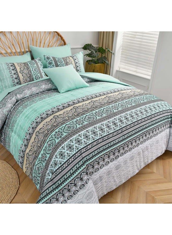 Cottolester Boho Comforter Set Full Size,8 Piece Bed in a Bag Sage Green Paisley Comforter and Sheet Set,Striped Bedding Set Soft Microfiber Complete Bedding Set - Image 4