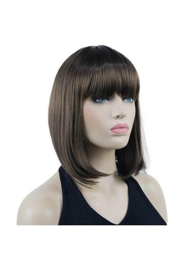 Lydell 10" Short Straight Bob Hair Wigs With Bangs No Part Full Synthetic Hair Cute Wigs (10 Medium Golden Brown) - Image 4