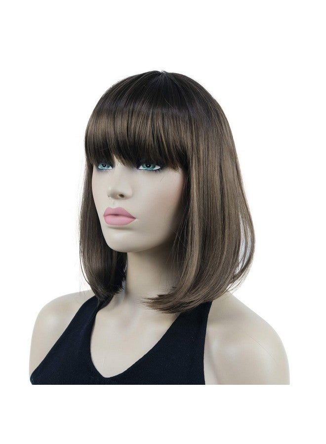 Lydell 10" Short Straight Bob Hair Wigs With Bangs No Part Full Synthetic Hair Cute Wigs (10 Medium Golden Brown) - Image 5