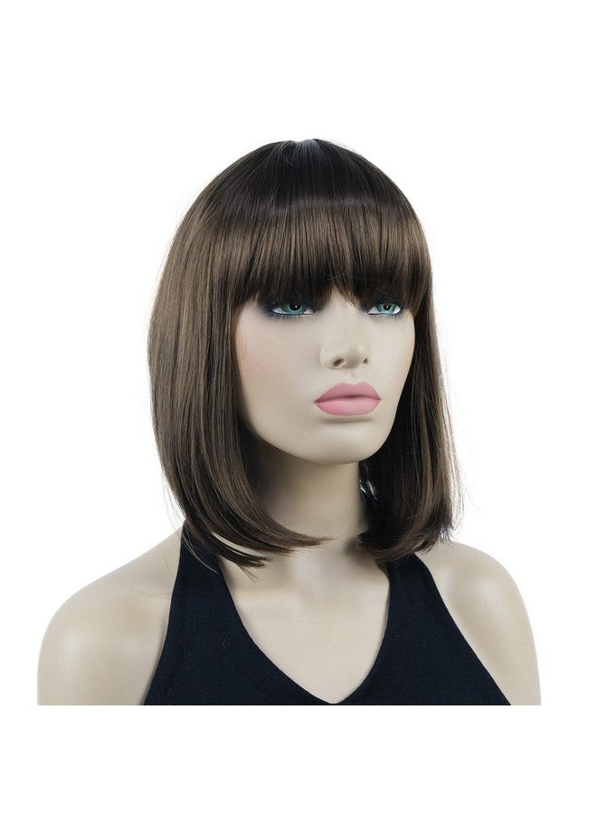 Lydell 10" Short Straight Bob Hair Wigs With Bangs No Part Full Synthetic Hair Cute Wigs (10 Medium Golden Brown) - Image 3