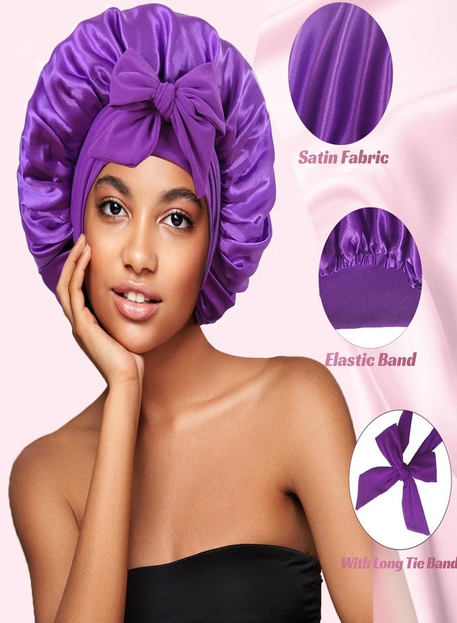 vidsel Satin Bonnet with Tie Band, Silk Hair Bonnet for Sleeping Women, Silky Sleep Bonnets for Women, Reversible Double Layer Sleep Cap for Curly Hair Braids - Image 2