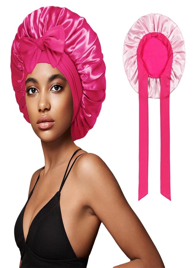 vidsel Satin Bonnet with Tie Band, Silk Hair Bonnet for Sleeping Women, Silky Sleep Bonnets for Women, Reversible Double Layer Sleep Cap for Curly Hair Braids - Image 1