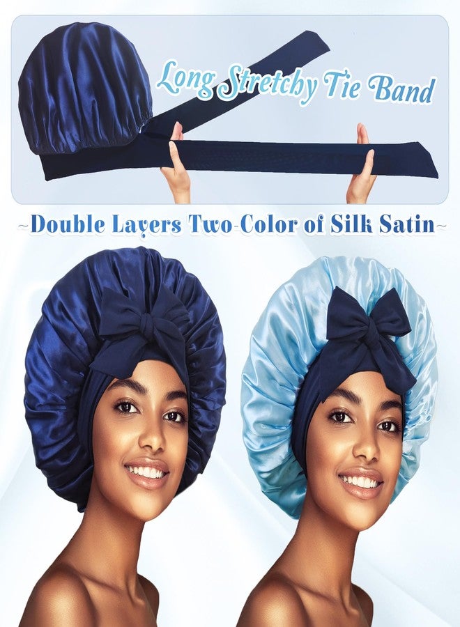 vidsel Satin Bonnet with Tie Band, Silk Hair Bonnet for Sleeping Women, Silky Sleep Bonnets for Women, Reversible Double Layer Sleep Cap for Curly Hair Braids - Image 3