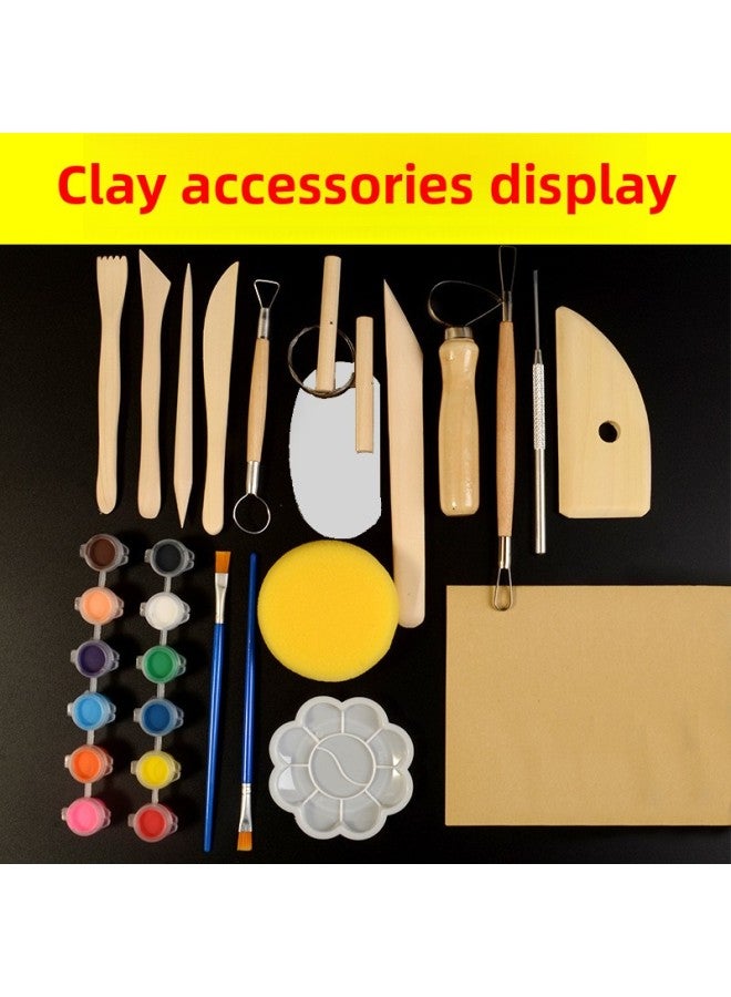 Clay Student Handmade Clay Soft Clay Clay Purple Clay Special Clay Sculpture Set Ceramic Clay Tool Clay-Color:Mixed Color Clay (4 Packs Of Oil Paper Included) + 5-piece Tool Set + Paint + Plate  - Image 5