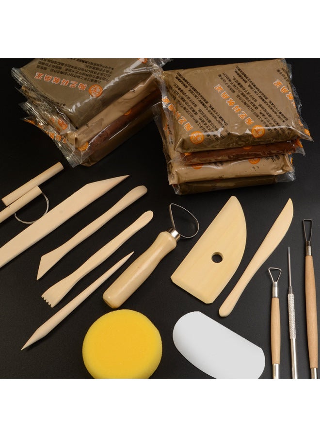 Clay Student Handmade Clay Soft Clay Clay Purple Clay Special Clay Sculpture Set Ceramic Clay Tool Clay-Color:Mixed Color Clay (4 Packs Of Oil Paper Included) + 5-piece Tool Set + Paint + Plate  - Image 4