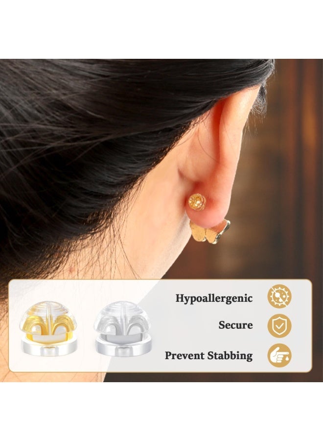 10 أزواج قواعد أقراط سيليكون بلون ذهب 18K، سدادات أقراط مطاطية محكمة التثبيت، بدائل ناعمة شفافة مضادة للحساسية للأقراط المسمارية والخطافية - Image 3
