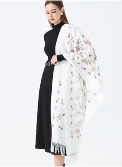 Sky cashmere Embroidered Shawl with Fringe  - Image 3