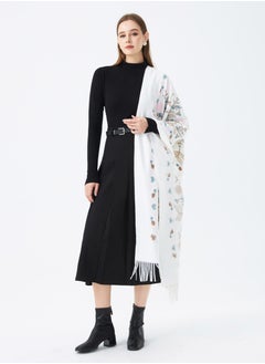 Sky cashmere Embroidered Shawl with Fringe  - Image 2
