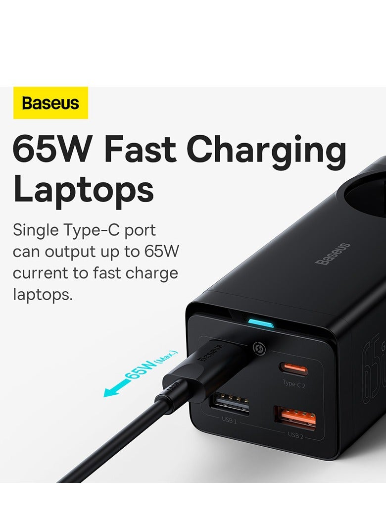 بيسوس شاحن USB C PowerCombo 65 وات 5 في 1، شريط طاقة للسفر، محطة شحن مكتب USB C مع منافذ 1AC، سلك تمديد شحن سريع لأجهزة الكمبيوتر المحمولة iPhone Samsung iPad (كابل Type C 100 وات متضمن) - Image 3