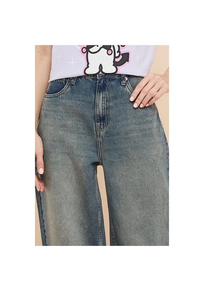 R&b  Faded Barrel Jeans with Button Closure for Women | Best Price UAE