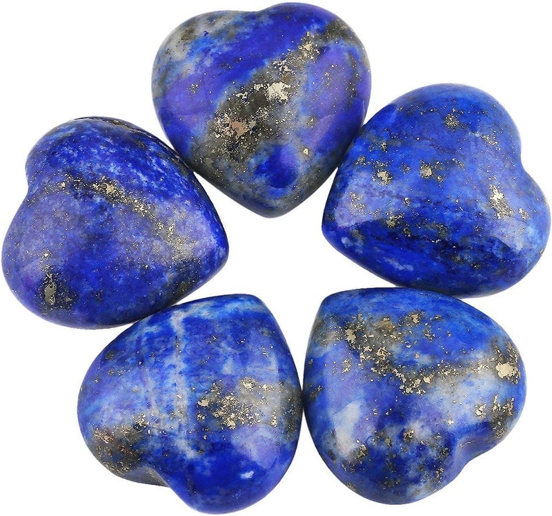 SUNYIK Natural Lapis Lazuli Pocket Mini Puff Heart Worry Healing Palm Stone Pack of 10(0.5")